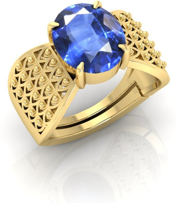 TODANI JEMS 14.25 Ratti Neelam Gemstone Adjustable Ring With Lab CertificateH Metal Sapphire Gold Plated Ring