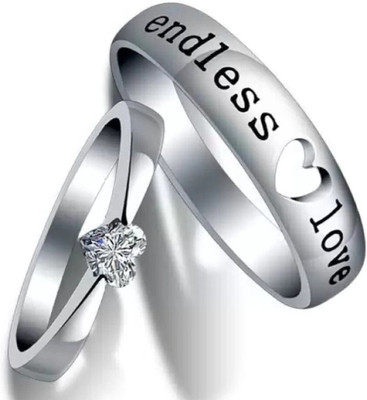 Vedansh Stainless Steel Cubic Zirconia Silver Plated Ring Set