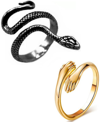 Stylewell Pack Of 2 CMB7891 Love Couple Hand Hug Me And Shiva Snake/Sarp Thumb Finger Ring Stainless Steel Ring