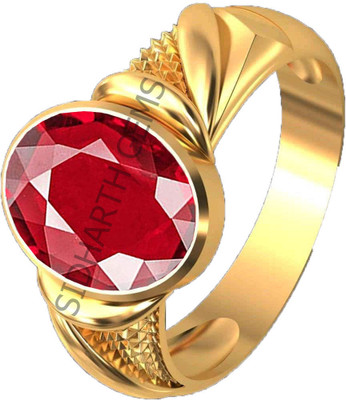 KUSHMIWAL GEMS 7.25 Ratti 6.00 Carat Quality Natural Burma Ruby Manik Brass Ruby Ring Set