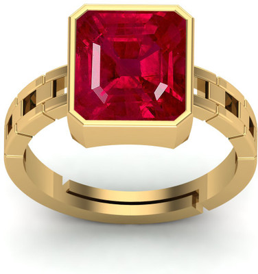 KUSHMIWAL GEMS 3.25 Ratti Natural Certified Ruby Manik Gemstone Brass Ruby Gold Plated Ring
