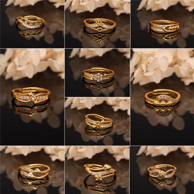 Weroxa Combo of 10 AD Brass Diamond Gold Plated Ring