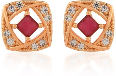 MissMister Brass Rose Goldplated Imitation Ruby Stylish Fashion Women Stud Ear rings Ruby Brass Stud Earring