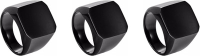 Dynamic Retail Global Set of 3 Ring for Men, Black-Black Alloy Ring