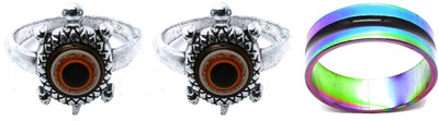 Dynamic Retail Global Set of 3 Rings for Men & Women, Red-Multicolor Alloy Ring