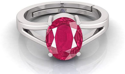 KUSHMIWAL GEMS 10.25 Ratti 9.25 Carat Natural Ruby Manik Gemstone Adjustable Ring Brass Ruby Silver Plated Ring