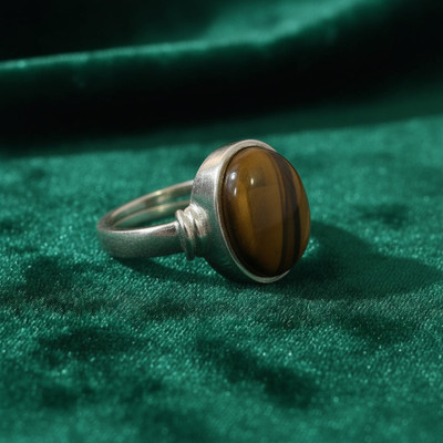 AngiraWorld Original Premium 11.25 Ratti Natural Tiger Eye Adjustable Unisex Brass Silver Plated Ring