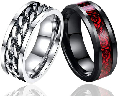 ROOTWAVE Stainess Steel Pack of Silver Fidget Spinner with Red Dragon Ring Tungsten Platinum, Silver, Sterling Silver, Titanium Plated Ring