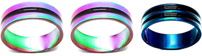 Dynamic Retail Global Set of 3 Rings for Men & Women, Multicolor-Blue Alloy Ring