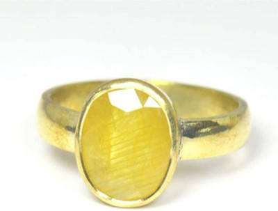 EliteMart Natural Pukhraj 6.25 Ratti Panch Dhatu Ring Certified Brass Sapphire Gold Plated Ring