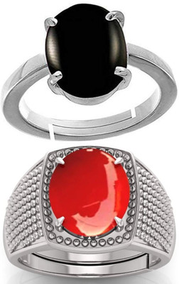 BHAIRAW GEMS Moonstone Stone Silver Adjustable Ring Stainless Steel Ring
