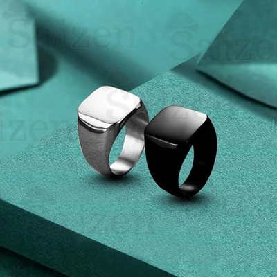 RJ IMITATION Black And Silver Square Width Vintage pack of 2 Ring combo set for men and boys Stainless Steel Black Silver Plated Ring Set
