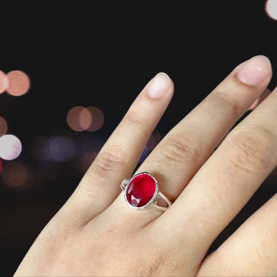 Chopra Gems Most Demanded & Beautiful Ruby Ring Certified Manik Astrological Stone Brass Ruby Silver Plated Ring