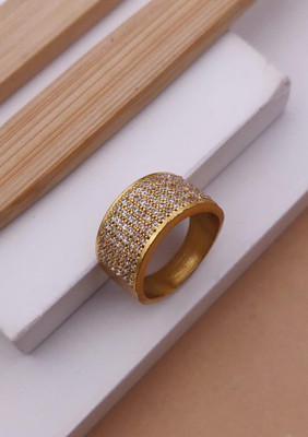 Mahi creations Gold Plated Diamond Wedding,Partywear ring-16 Brass Diamond Gold Plated Ring