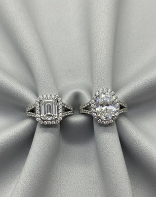 Aarambh Oval and Sqaure Shape Diamond studded Rings Sterling Silver Crystal Ring Set