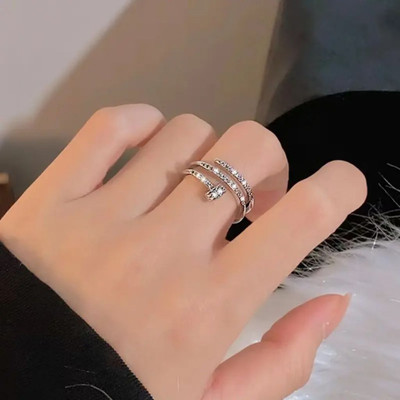 estailo fashion Estailo Fashion Moonlit Merge Couple Ring Alloy Cubic Zirconia Silver Plated Ring