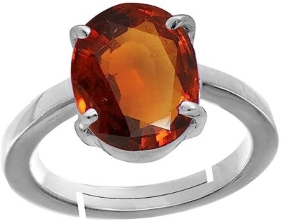 Gems World 9.25 Ratti Certified Natural Gomed Hessonite Stone Panchdhaatu Adjustable Ring Metal Garnet Silver Plated Ring