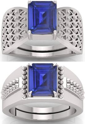 BHAIRAW GEMS Moonstone Stone Silver Adjustable Ring Stainless Steel Ring