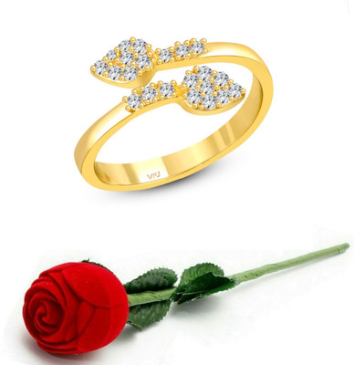VIGHNAHARTA Gold Plated Alloy adjustable Ring with Rose box for Women and Girls Brass Cubic Zirconia Ring Set