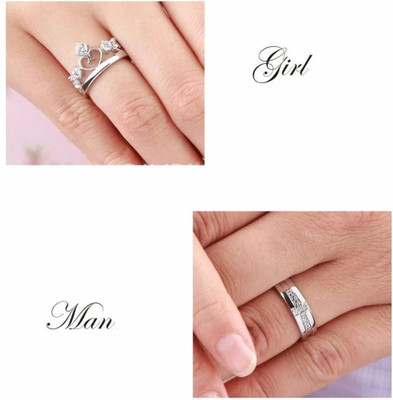 Deevora Valentine Gift Couple Ring for lovers Gift for Girlfriend Boyfriend/Husband Wife Alloy Cubic Zirconia Platinum Plated Ring Set