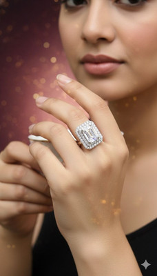 Dazzle Jewel Elegant Silver-Plate White Stone Cocktail for Women Fashion Original Ad Jewelery Alloy Beads, Agate Silver Plated Ring