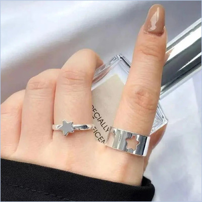 Zaphariq Silver Star Couple Ring Matching Wrap Finger Ring For Women And Girls Alloy Silver Plated Ring