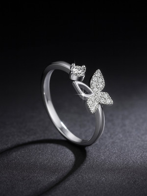 priyangkrita Premium Butterfly Ring for Women & Girls – Adjustable Silver Plated Alloy Crystal Ring