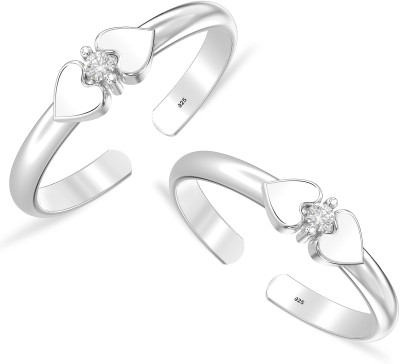 LeCalla LeCalla Women's 925 Sterling Silver Classic Leaf White CZ Stone Sterling Silver Cubic Zirconia Silver Plated Toe Ring Set