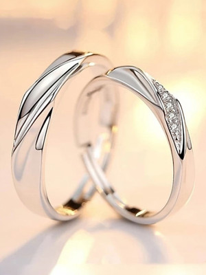 Devora Adjustable couple ring set for lovers valentine gift set Stainless Steel Zircon Sterling Silver Plated Ring Set