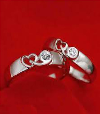 FASHOW 9 Heart Love Adjustable Couple Rings Stainless Steel Cubic Zirconia Silver Plated Ring