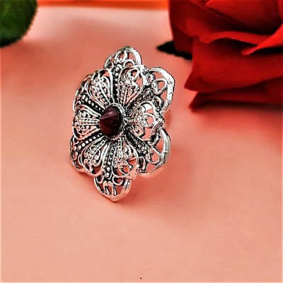 Yash Jewels Emporium Silver Plated Adjustable Oxidized Brass Ring For Women And Girls Brass Silver Plated Ring