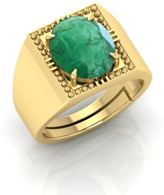 TODANI JEMS 14.25 Ratti Panna Gemstone Adjustable Ring With Lab CertificateFA Metal Emerald Gold Plated Ring