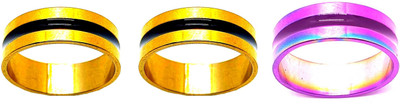 Dynamic Retail Global Set of 3 Rings for Men & Women, Yellow-Multicolor Alloy Ring