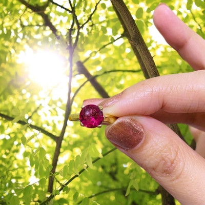 Gemzonite Certified Unheated Untreated A+ Quality Natural Ruby Manik Ring For Women's Brass Ruby Gold Plated Ring