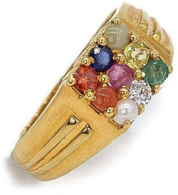 Jewelswonder Navratan Ring With Natural Navgrah Stone Lab Certified Stone Crystal Gold Plated Ring