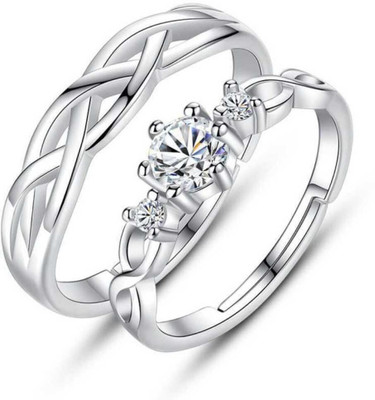 Vibeesle AdjustableCoupleRingsComboforLoverCrownEngravedKingQueenAmericandiamondValentine Brass, Stainless Steel, Steel, Metal, Brass, Copper, Crystal Cubic Zirconia Silver Plated Ring