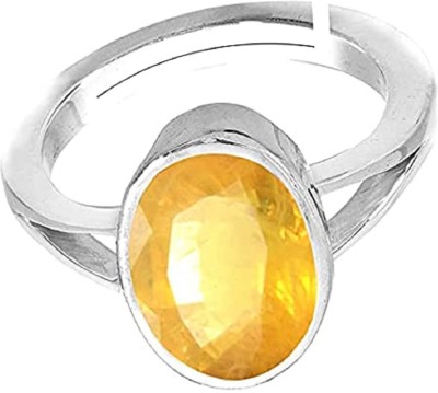kirti sales Kirti Sales 7.25 Ratti yellow Sapphire/pukhraj silvar Plated Ring for Men&Women Brass Sapphire Silver Plated Ring