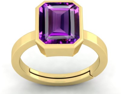 Gemzonite 9.00 Ratti / 8.00 Carat Natural Amethyst Gemstone Ring For Women & Men Brass Amethyst Gold Plated Ring