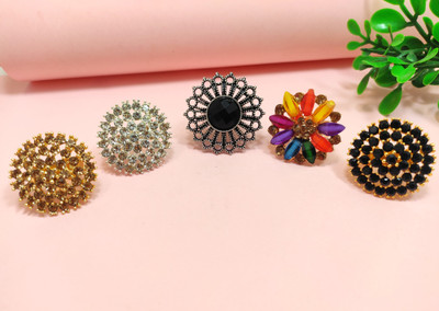 Divyanshi Collection Combo Pack Of Multicolour 5 Ad Rings Brass Diamond Gold, Silver Plated Ring Set