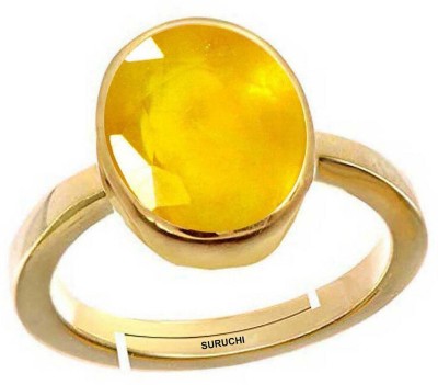 Suruchi Gems & Jewels Yellow Sapphire (Pukhraj) 7.25 Ratti or 6.5 Ct Panchdhatu/5 Metal Men Adjustable Stone Gold Plated Ring