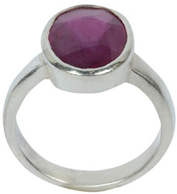 Gemzonite Ruby Ring Certified Manik Astrological Stone Brass Ruby Silver Plated Ring