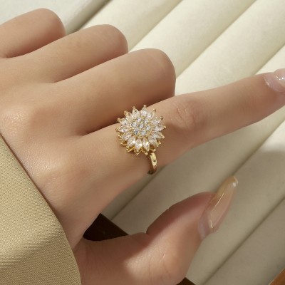 Salty Amaryllis Spinner Floral Finger Ring for Women & Girls | 14K Gold Plating Ring Copper Gold Plated Ring