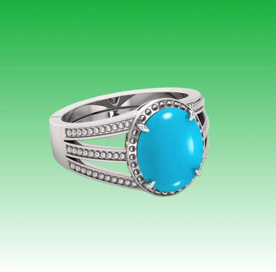 SHREE RADHE TRADERS 8.25 ratti Turquoise Firoza stone Original silver plated Ring Lab certificate Brass, Metal Silver Plated Ring