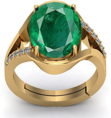 SIDHGEMS 11.25 Ratti 10.00 Crt Natural Emerald Panna Original Gemstone Certified Ring Brass Emerald Gold Plated Ring