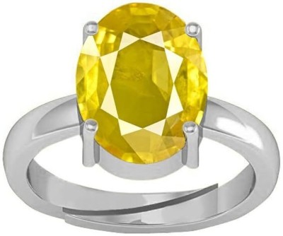 Sidharth Gems 7.25 Ratti 6.00 Crt Yellow Sapphire Ring Pukhraj Stone Ring Brass Sapphire Silver Plated Ring