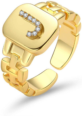 ZIVOM Initial Alphabets Letter J American Diamond Adjustable Copper Cubic Zirconia Gold Plated Ring