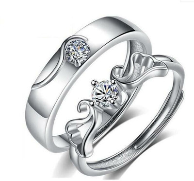Viibesle Brass, Stainless Steel, Copper, Brass Cubic Zirconia Rhodium, Silver, Gold Plated Ring Set