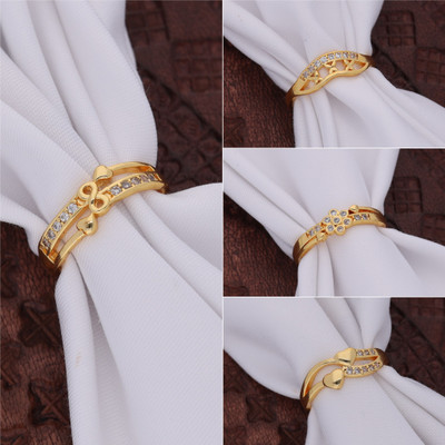 Weroxa Combo of 4 AD Brass Diamond Gold Plated Ring