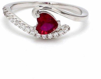 Ornate Jewels Pure 925 Sterling Silver Red Heart Valentine Ring for Women| Sterling Silver Ruby Rhodium Plated Ring