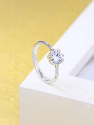 YELLOW CHIMES A5 Grade Crystal Elegant Engagement Style Silver Proposal for Women and Girls Metal Crystal Silver Plated Ring